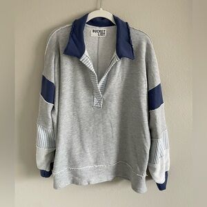 Patchwork Raw Hem Collared Sweatshirt